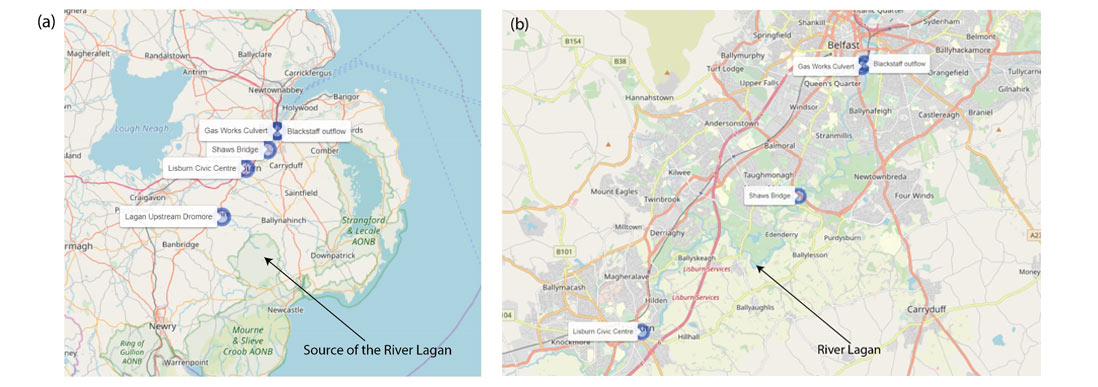 maps of river lagan and it's source
