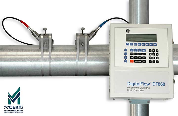 Panametrics DF868 liquid flow meter on pipe