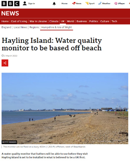 BBC News Article: Hayling Island: Water quality monitor to be based off beach